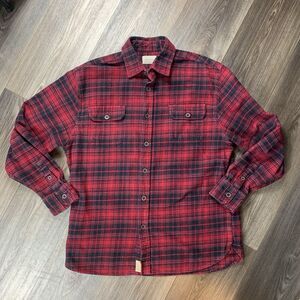 Jachs Red & Black Plaid Flannel Shirt Long Sleeve Heavyweight Cotton Mens Large
